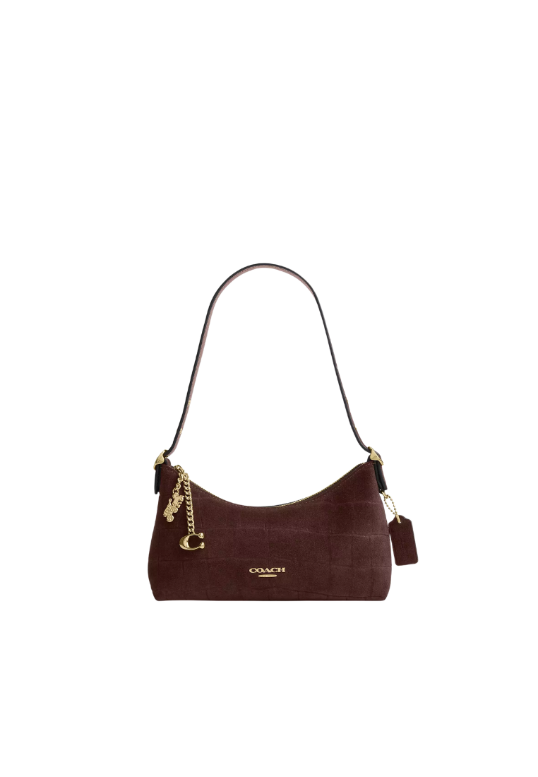 ( PREORDER ) Coach Emeilia Suede Embossed Crocodile Shoulder Bag In Maple CFO46
