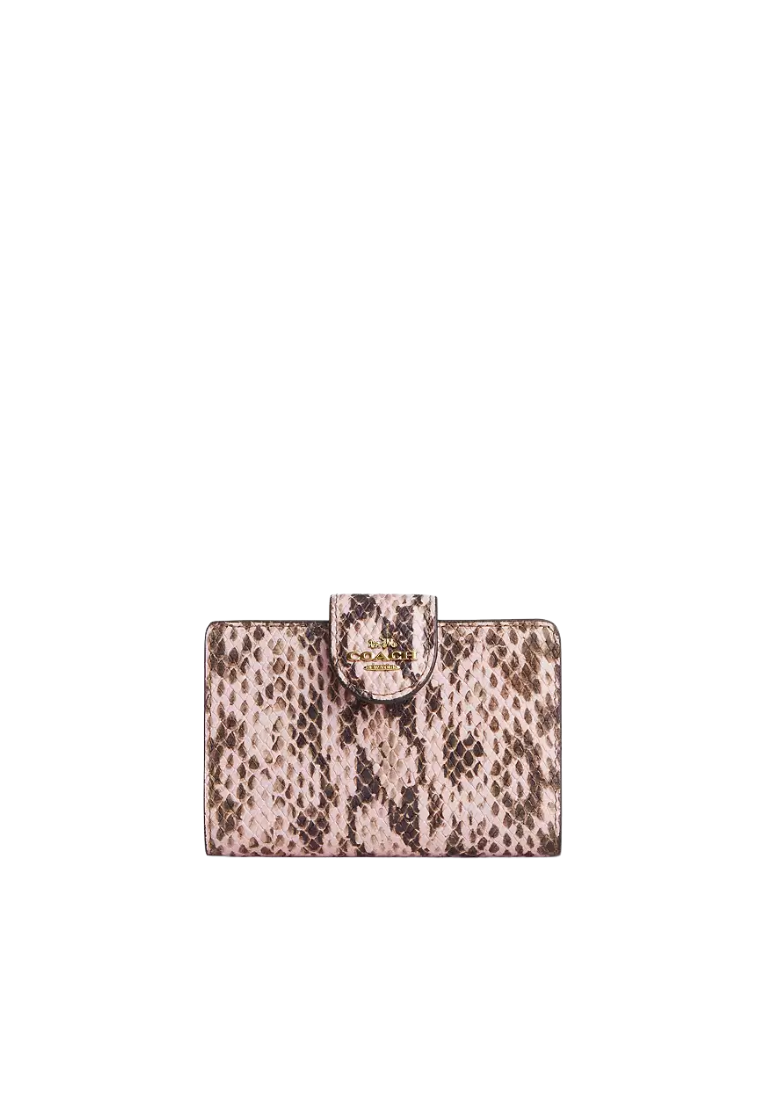 Coach Medium Snake-Embossed Leather Wallet Corner Zip In Pink CEL81