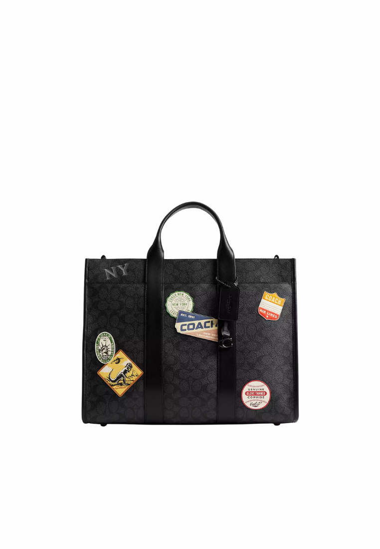 ( PREORDER ) Coach Wesley In Signature Canvas With Patches Tote Bag In Charcoal Multi CBF12