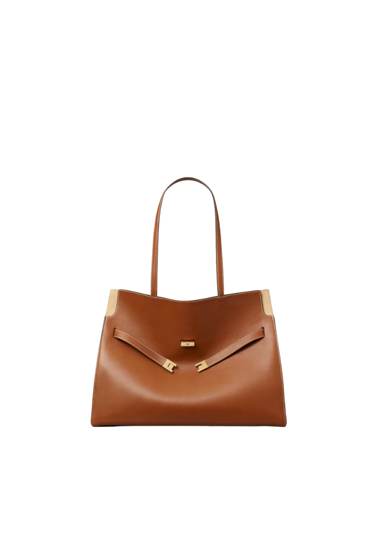 ( PREORDER ) Tory Burch Lee Radziwill Tote Bag In Aged Tan 178840