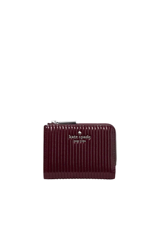Kate Spade Shiny Quilted Small L-zip Wallet In Grenache KP306