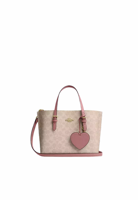Coach Mollie 25 Tote Bag In Signature Canvas Heart Charm In Sand Peony CDF03