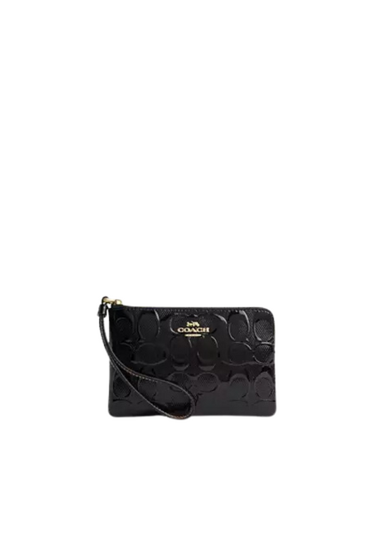 Coach Corner Zip Wallet Signature In Black CV418