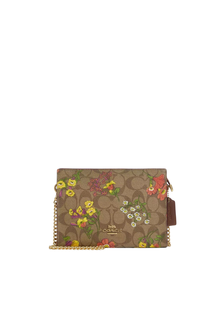 Coach Slim Signature Canvas Crossbody Bag With Floral Print In Khaki Multi CR240