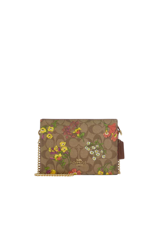 Coach Slim Signature Canvas Crossbody Bag With Floral Print In Khaki Multi CR240