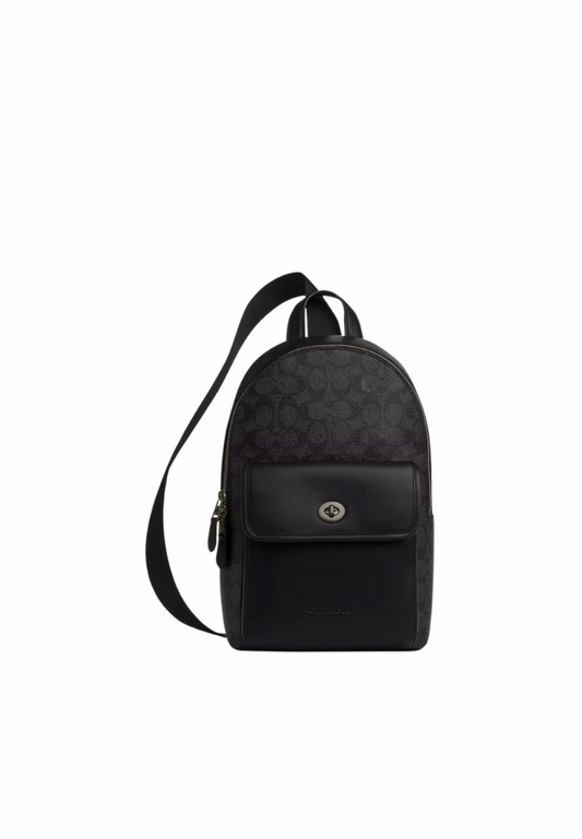 Coach Turnlock In Signature Canvas Sling Bag In Charcoal Black CAJ92