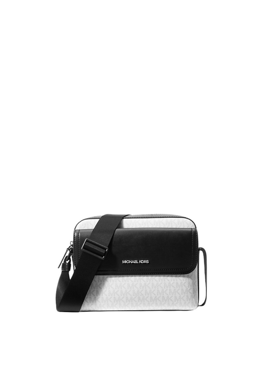 Michael Kors Cooper Medium Signature Logo Camera Bag In Black White 37F4LCOM1B