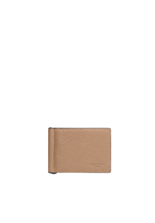 Coach Slim Billfold Wallet Money Clip In Taupe CH090