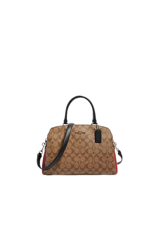 ( AS IS ) Coach Lillie Carryall Bag In Signature 91016 Khaki Multi