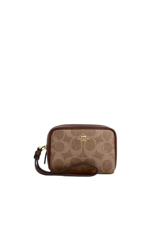 Coach Pouch Wristlet Signature Canvas In Tan Brown CW907