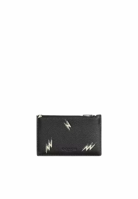 Coach Zip Card Case with Lightning Bolt Print In Black Multi CDP89