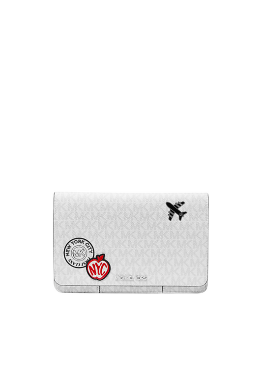Michael Kors Cooper Large Embellished Signature Logo Passport Wallet In Bright White 36R5LC0F6B