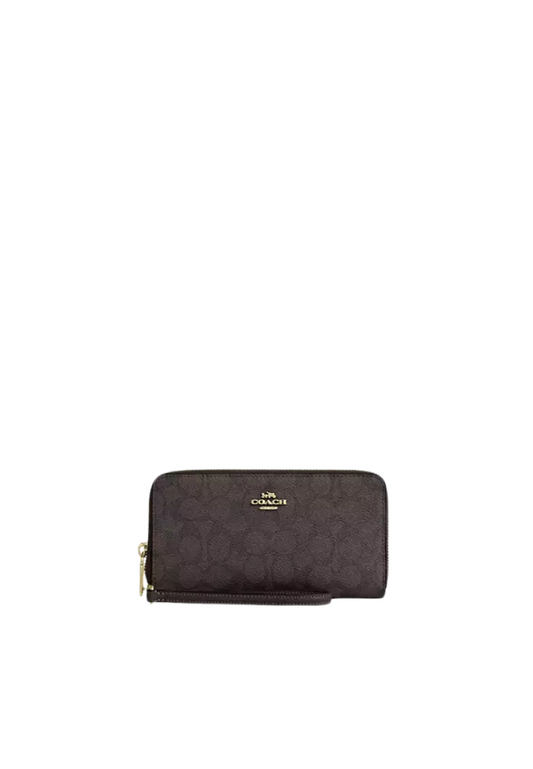 Coach Long Zip Around Wallet With Detachable Card Case In Signature Canvas In Walnut Black Cbz99