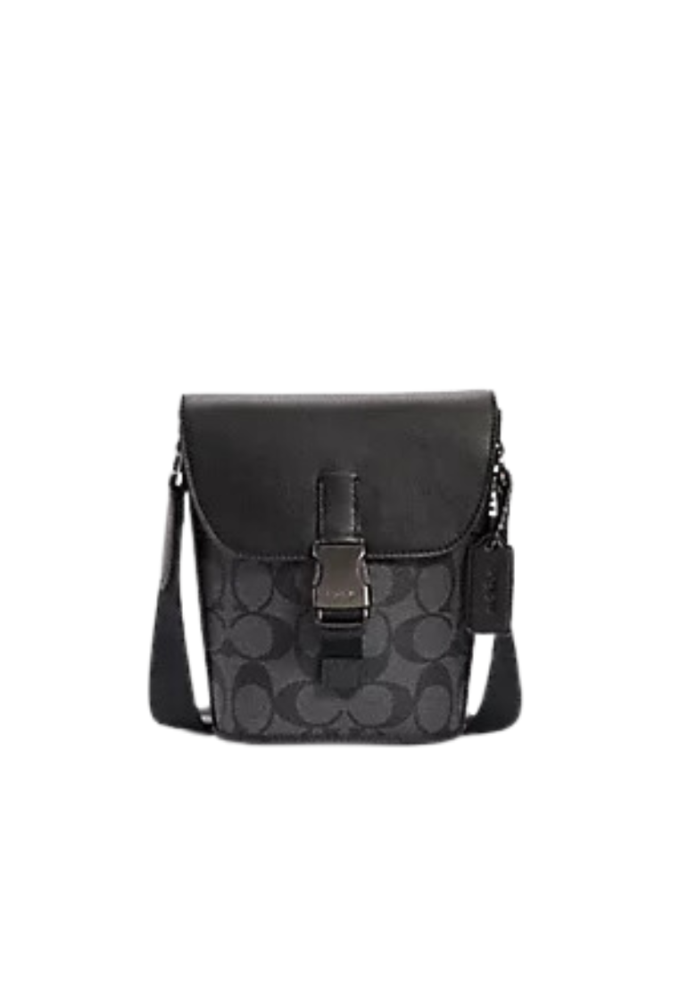 Coach Signature Small Track C3134 Flap Crossbody Bag In Charcoal