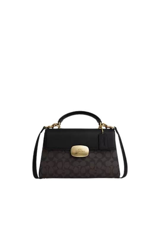 Coach Eliza Signature Canvas Top Handle Bag In Walnut Black CW012