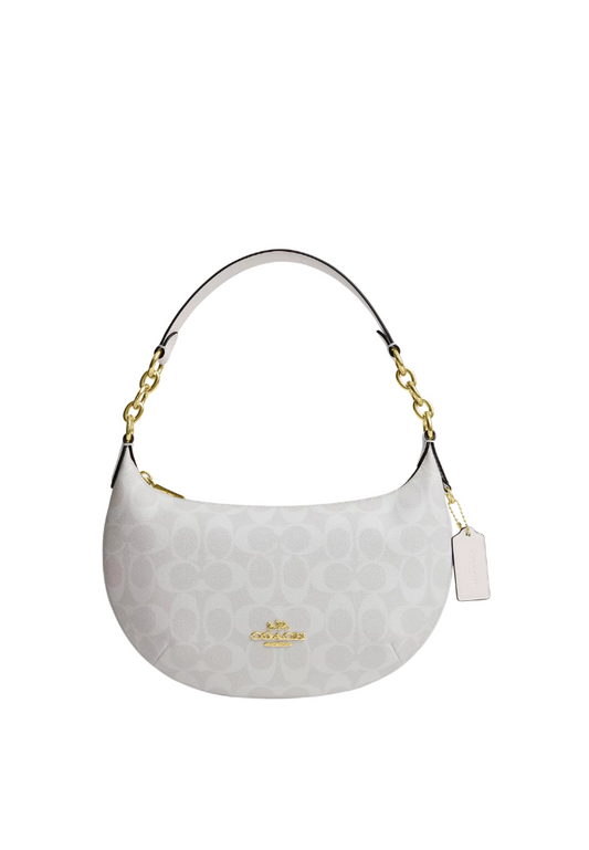 ( PREORDER ) Coach Payton Hobo Bag In Signature Canvas Gold Chalk Glacier White CE620