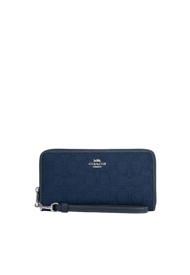 Coach Long Zip Wallet Around In Dark Denim CU150