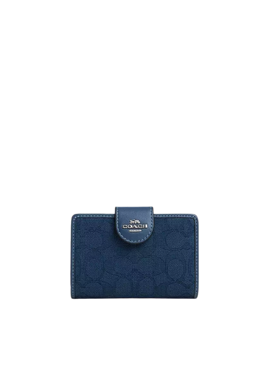 Coach Medium Corner Zip Wallet In Signature Jacquard In Dark Denim CU402
