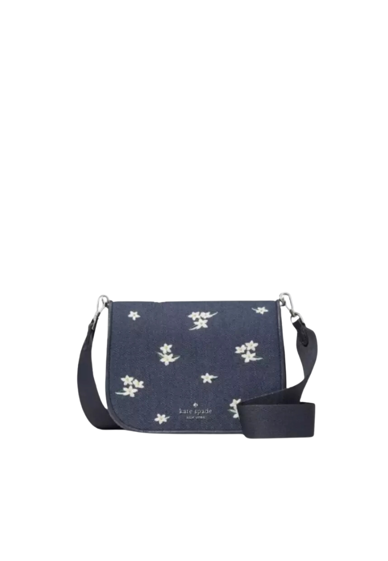 Kate Spade Madison Floral Embroidered Saddle Bag Denim In Blazer Blue KC626