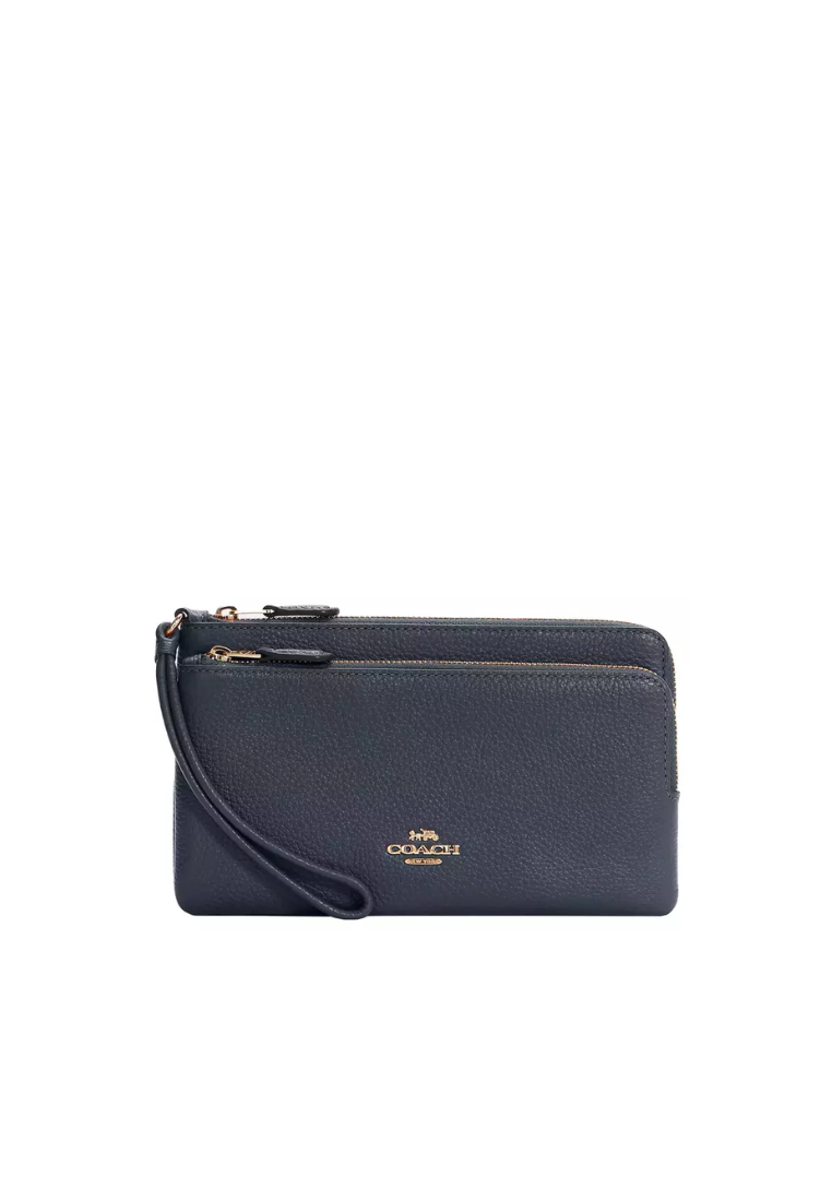 Coach Pebble Leather C5610 Double Zip Wallet In Midnight