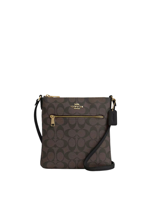 Coach Mini Rowan File Bag In Signature Canvas In Brown Black CS182