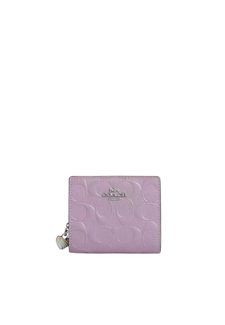 Coach Snap Wallet In Signature Leather With Heart Charm In Light Violet CDF21