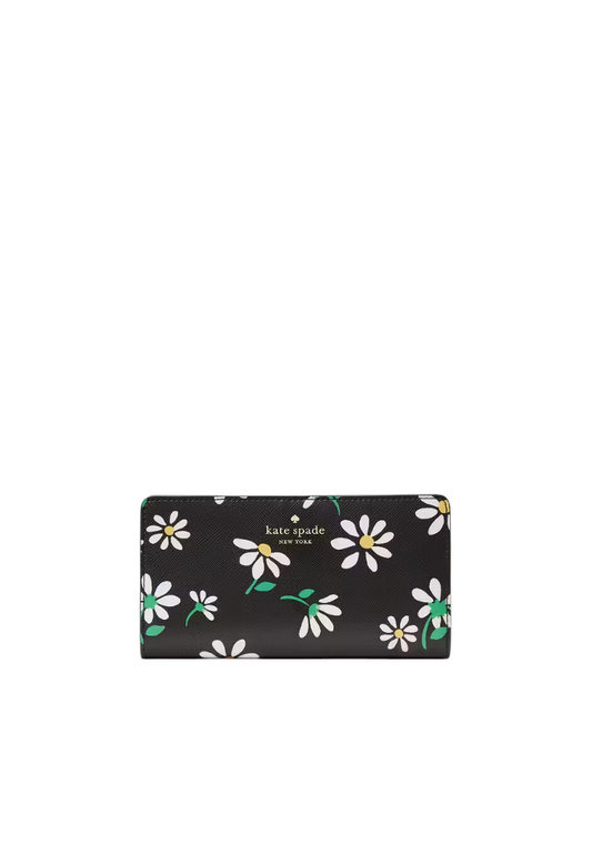 Kate Spade Dana Daisies Large Slim Bifold Wallet In Black Multi KG678