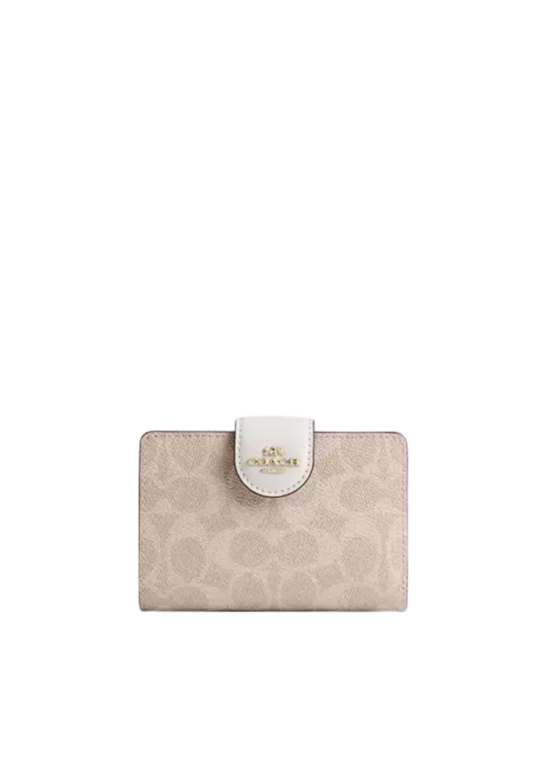 Coach Medium Corner Zip Signature Canvas Wallet In Sand Chalk CW786