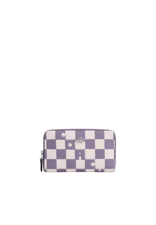Coach Medium Id Zip Wallet With Checkerboard Print In Light Violet Chalk CR789