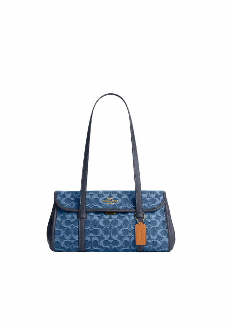 ( PREORDER ) Coach Bridget Flap In Signature Denim Shoulder Bag In Gold Indigo CDE94