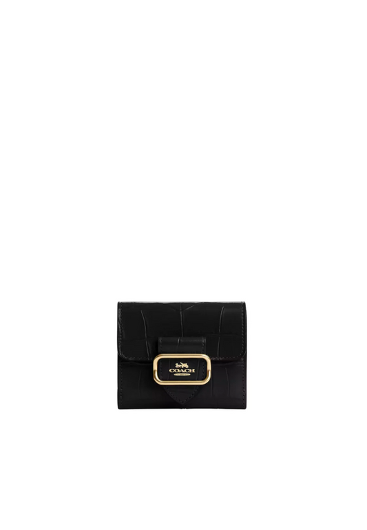 ( AS IS ) Coach Small Morgan Wallet Embossed Leather In Black CM263