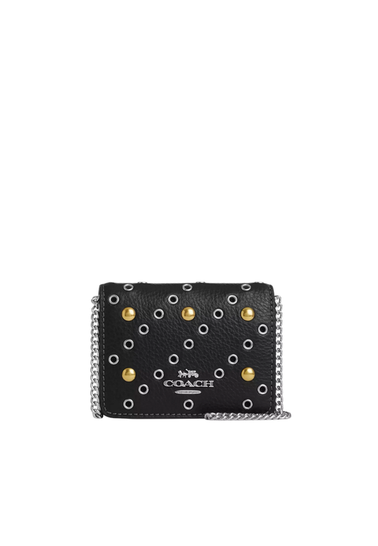 Coach Mini Wallet On A Chain With Rivets In Black Multi CCI80