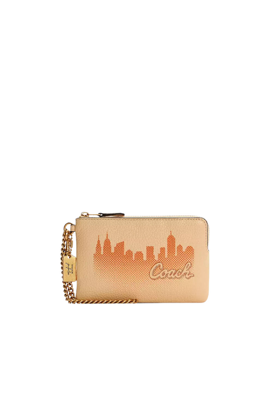 Coach X Jennifer Lopez Corner Zip C6514 Wristlet With Nyc Skyline In Cream