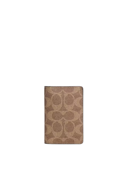 Coach ID Card Case In Signature Canvas In Tan Black CW367