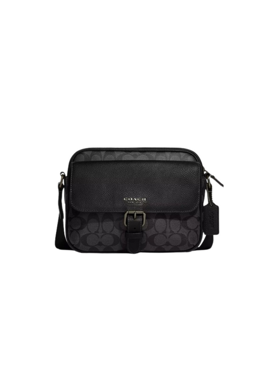 Coach Hudson Crossbody Bag In Signature Canvas In Charcoal Black CR386
