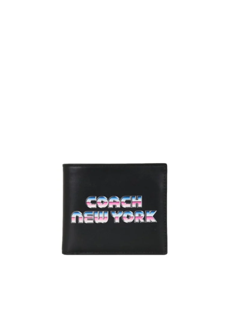 Coach Double Billfold C3412 With New York Graphic Wallet In Black