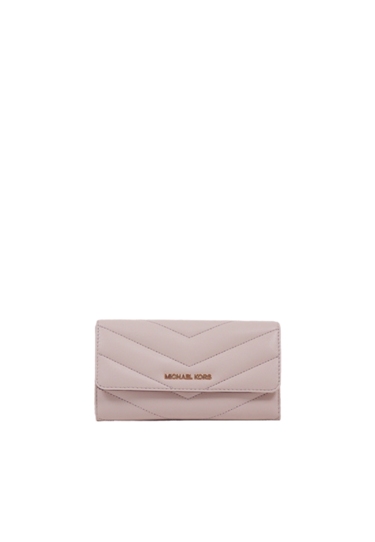 Michael Kors Jet Set Travel Soft Quilted Leather Large Trifold Wallet In Powder Blush 35R4GTVF9V