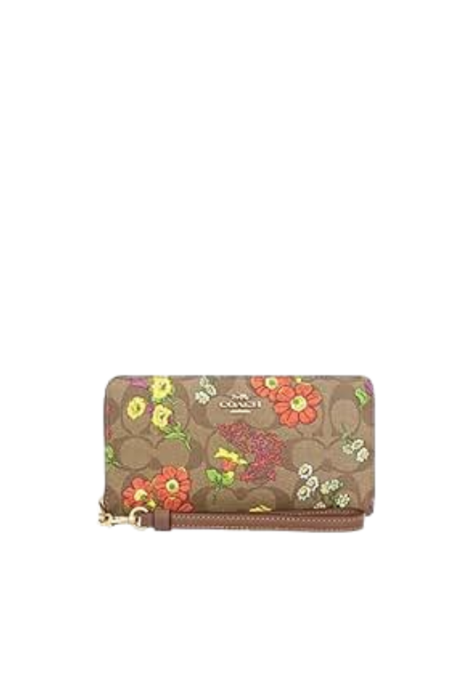 Coach Boxed Long Zip Around Wallet With Floral Print In Khaki Multi CR632