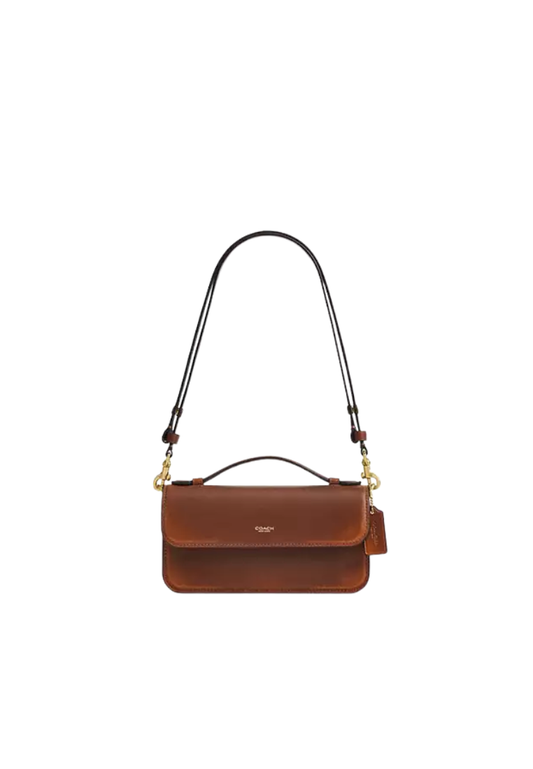 ( PREORDER ) Coach New York Elora Top Handle In Loved Leather Crossbody Bag In Brass Brown CER62