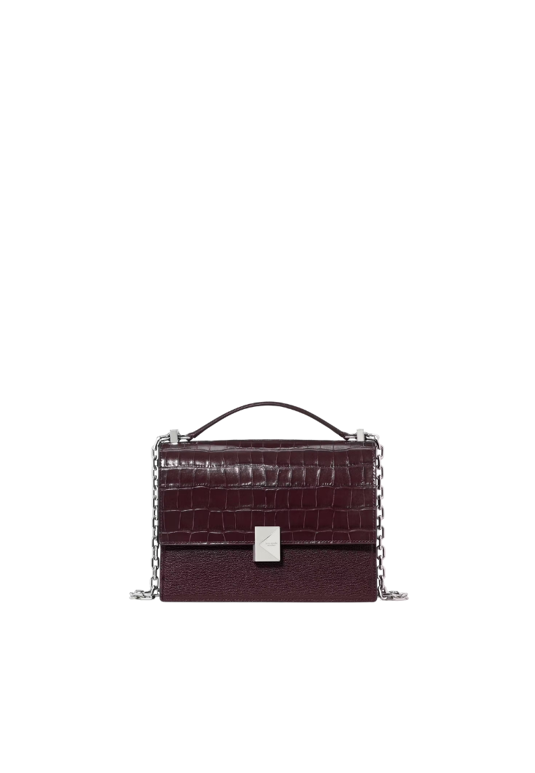 ( PREORDER ) Kate Spade Deco Croc Embossed Shoulder Bag In Blackberry Jam KP428