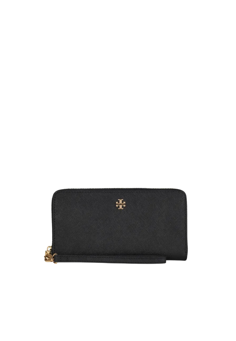 Tory Burch Emerson Long Wallet With Wristlet In Black 136110