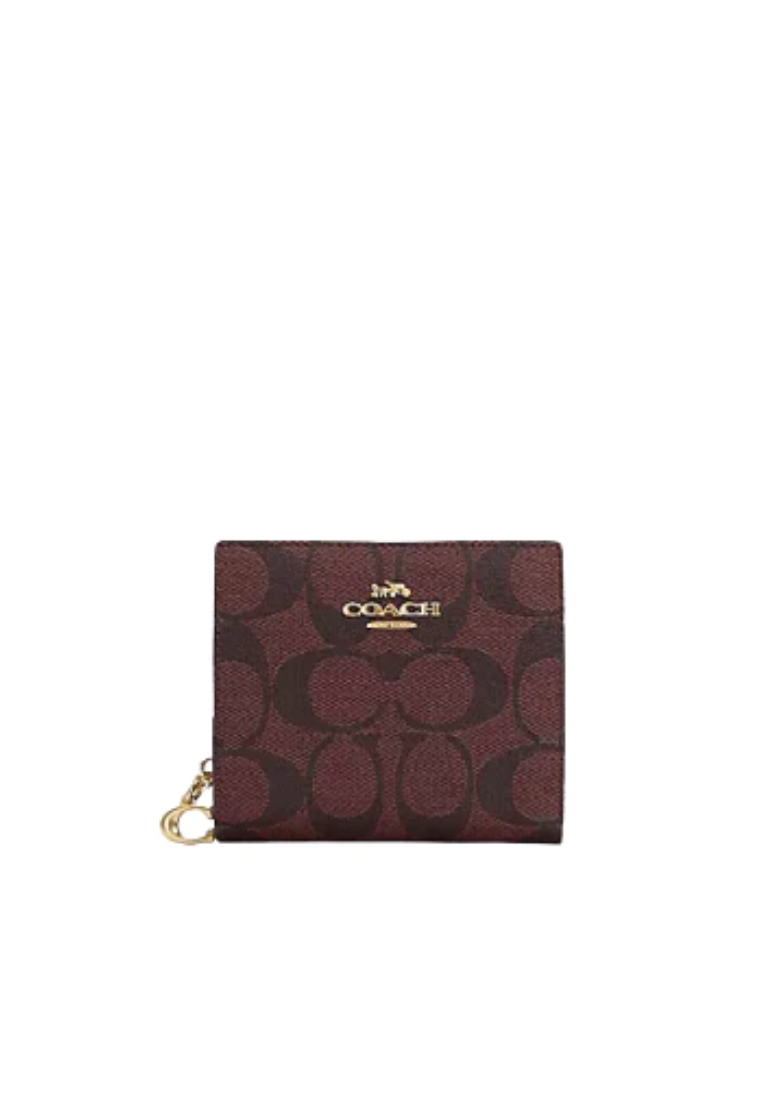 Coach Snap Wallet Signature Canvas In Oxblood Multi C3309