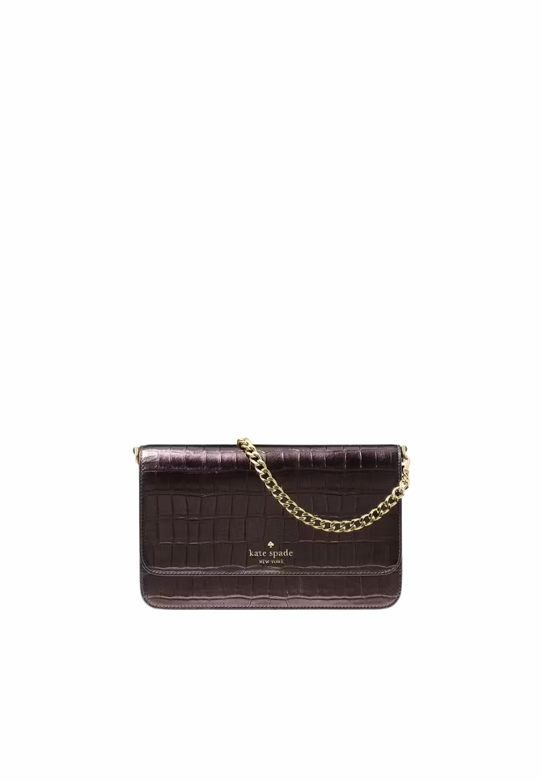 Kate Spade Madison Croc Embossed Willow Crossbody Bag In Hot Fudge KN236