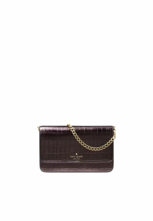 Kate Spade Madison Croc Embossed Willow Crossbody Bag In Hot Fudge KN236
