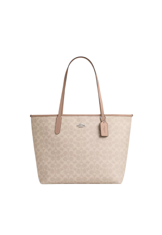 Coach City Tote Bag Signature Canvas In Sand Taupe CV976
