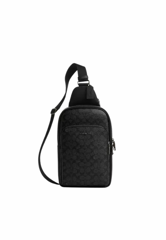 Coach Ethan Pack In Blocked Signature Canvas Sling Bag In Charcoal Black CZ393