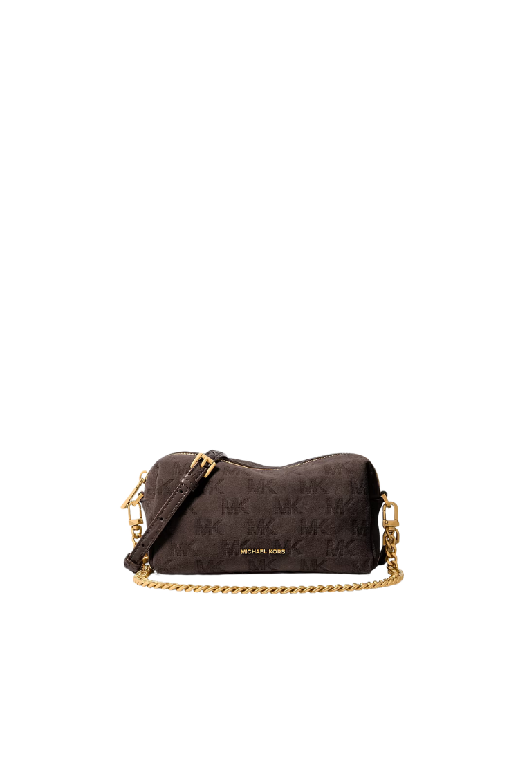 ( PREORDER ) Michael Kors Bryant Small Logo Embossed Suede Convertible Crossbody Bag In Chocolate 32F6AYTC5S