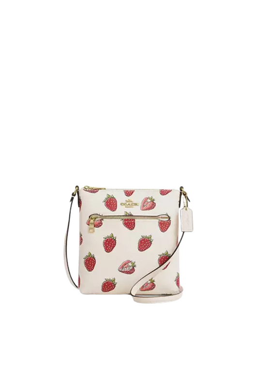 Coach Mini Rowan File Bag With Strawberry Print In Chalk Multi CAQ09