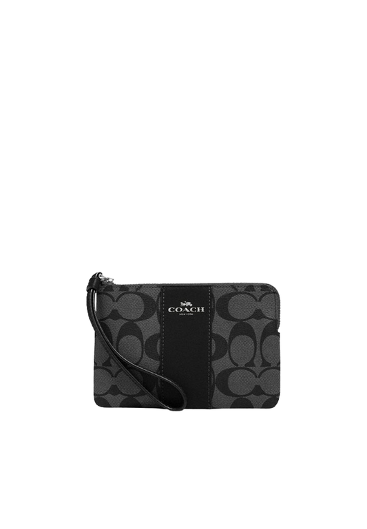 Coach Corner Zip Wristlet In Signature Canvas In Graphite Black CS602