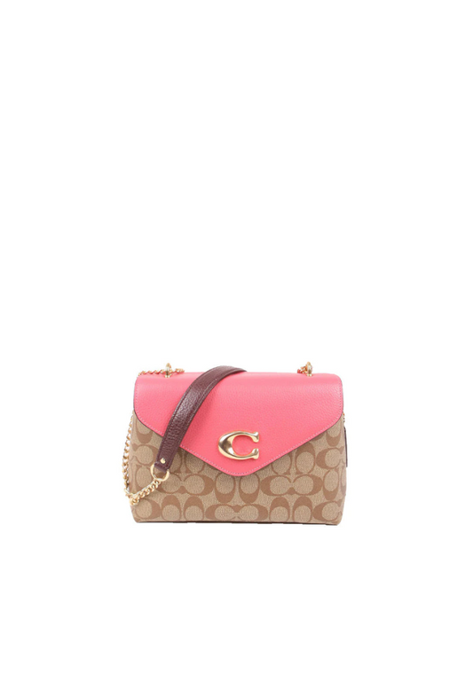 ( AS IS ) Coach Signature Tammie C6784 Shoulder Bag In Khaki Strawberry